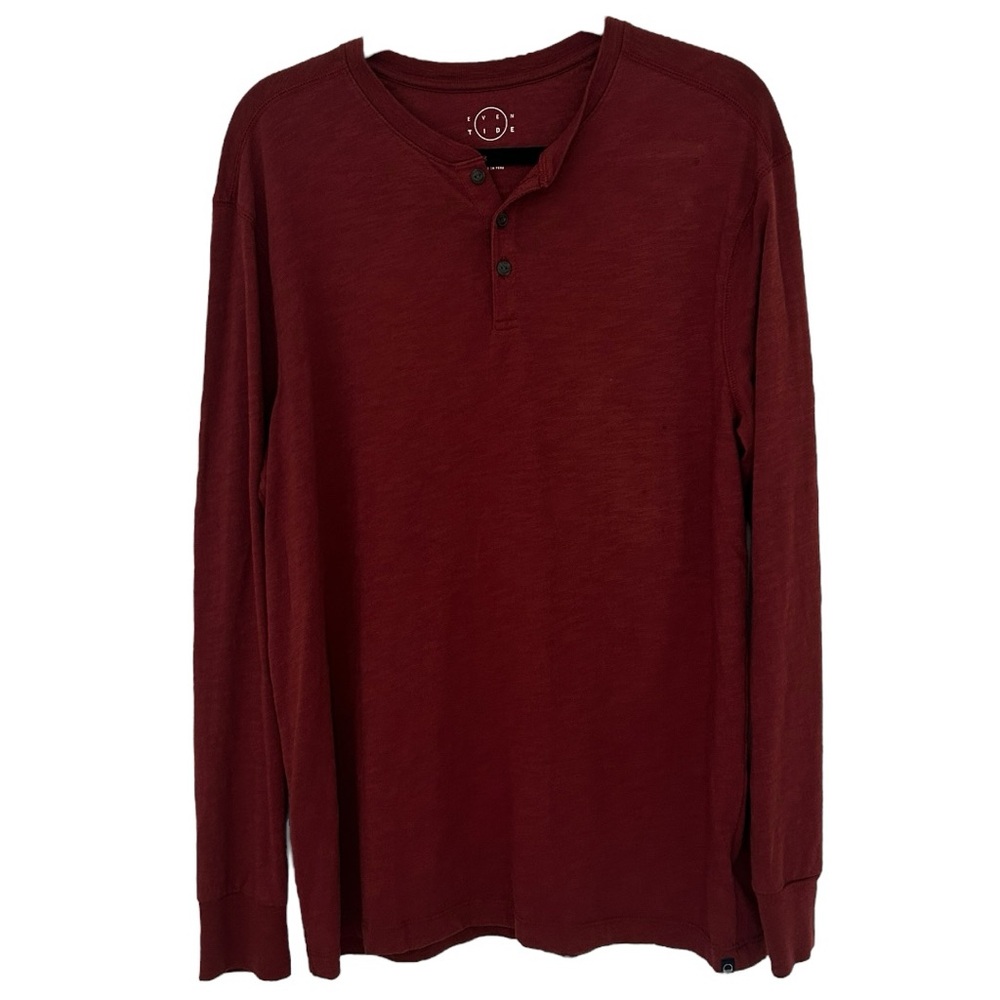 Even Tide Men's Burgundy Long Sleeve Henley Shirt‎ Sz L